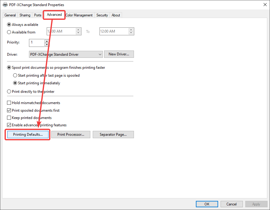 Advance Printer Preferences